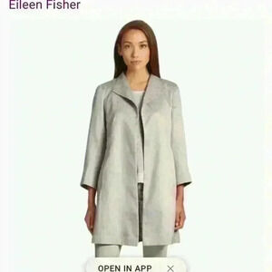Eileen Fisher shimmering dark pearl silk blend jaquard  jacket coat size XL